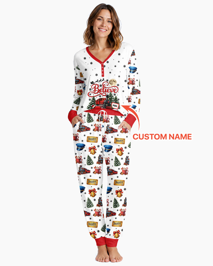 Custom Name Believe Polar Express Christmas Bamboo Women Pajama Set