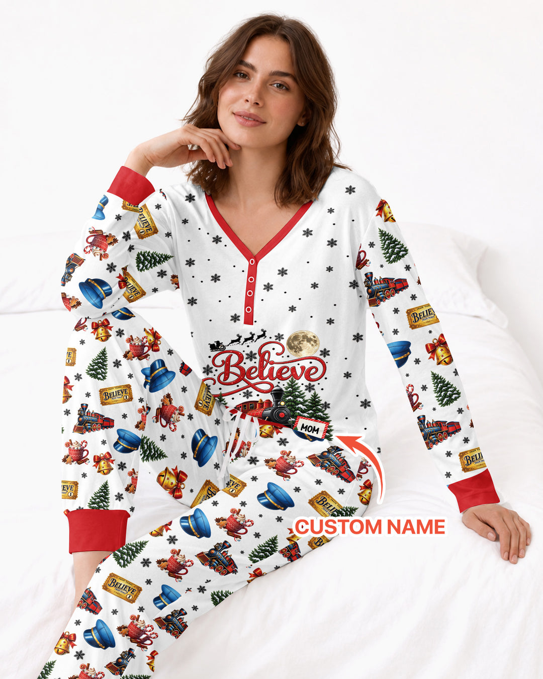 Custom Name Believe Polar Express Christmas Bamboo Women Pajama Set