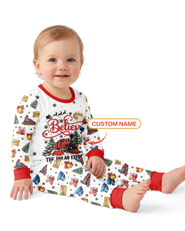 Custom Name Believe Polar Express Christmas Bamboo Two Piece Long Sleeve Pajama Set
