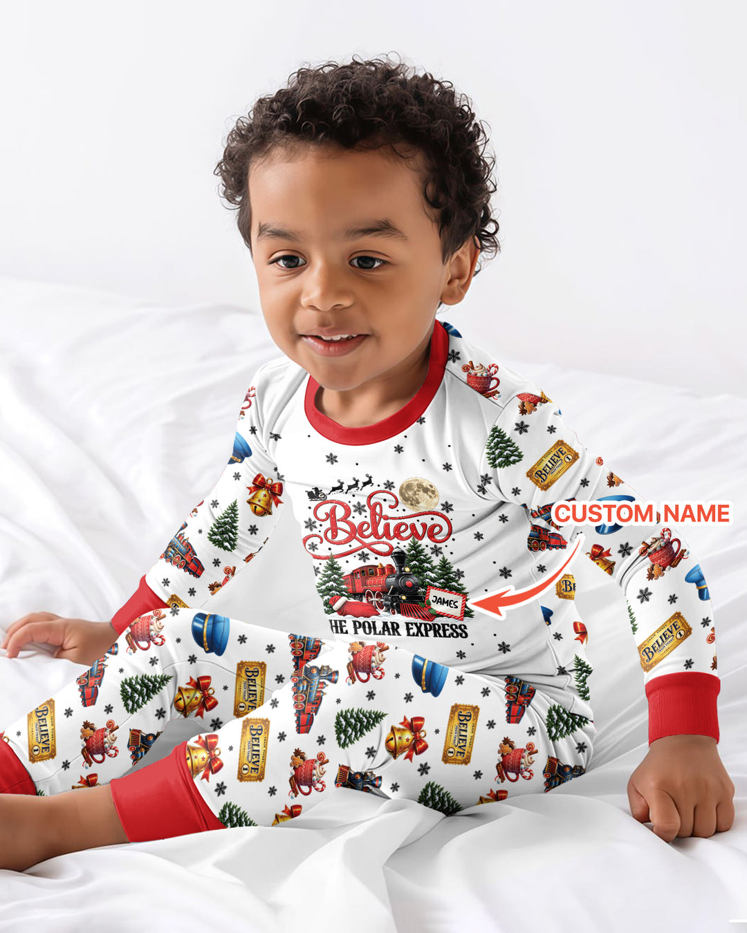 Custom Name Believe Polar Express Christmas Bamboo Two Piece Long Sleeve Pajama Set