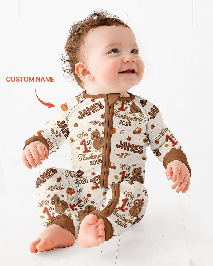 Custom Name My 1st Thanksgiving 2026 Bamboo Convertible Zippy