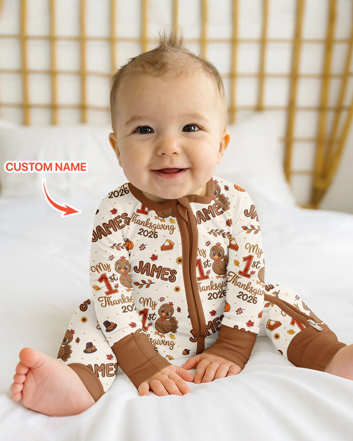 Custom Name My 1st Thanksgiving 2026 Bamboo Convertible Zippy