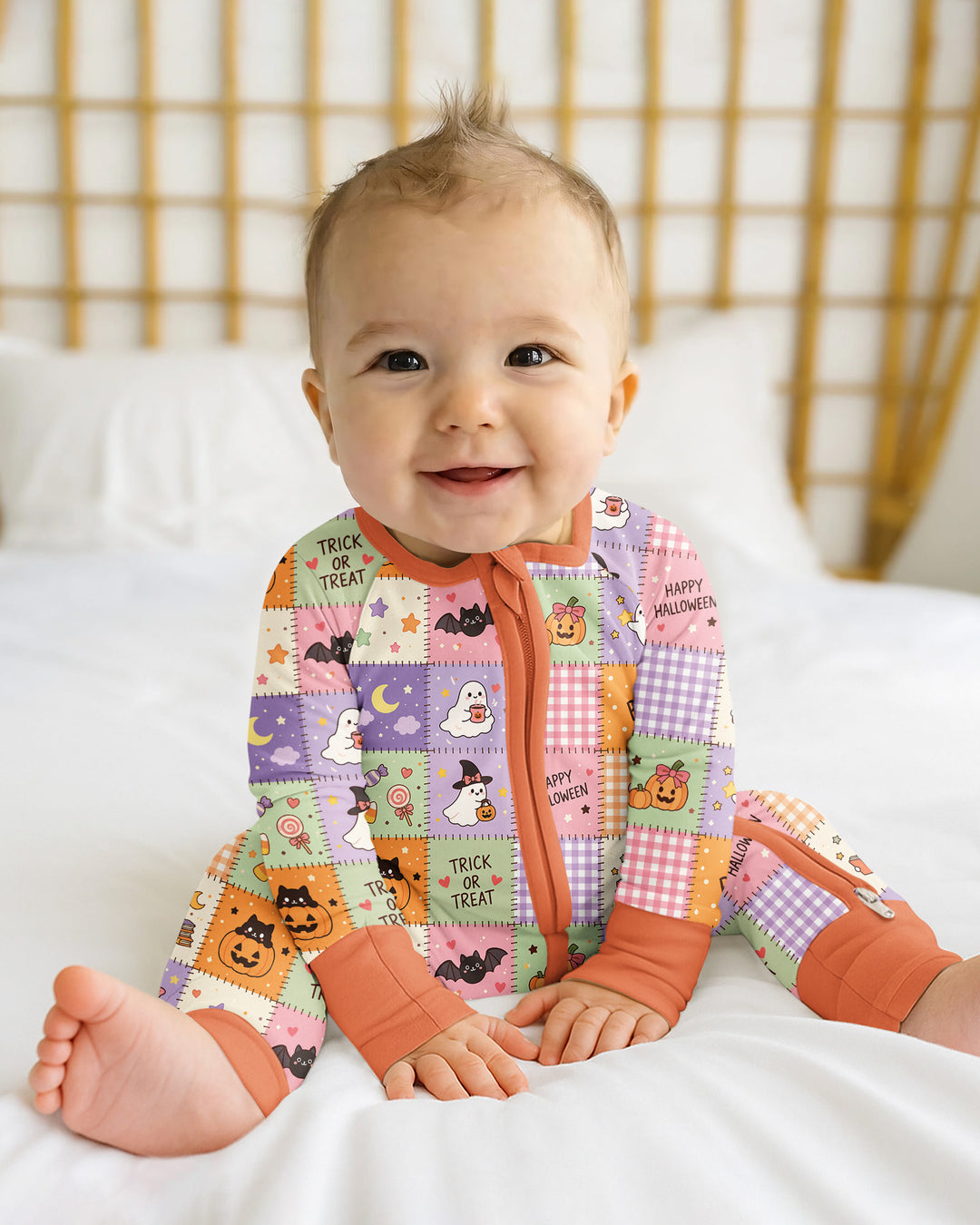Cute Halloween Trick Or Treat Patchwork Bamboo Convertible Zippy