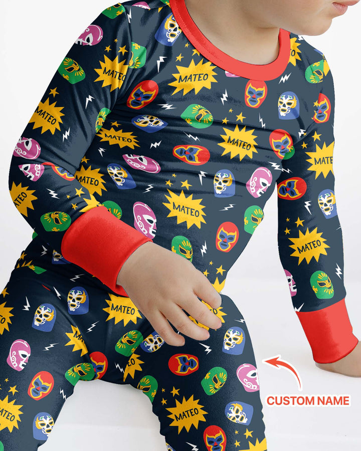Lucha Libre Custom Name Bamboo Two Piece Long Sleeve Pajama Set