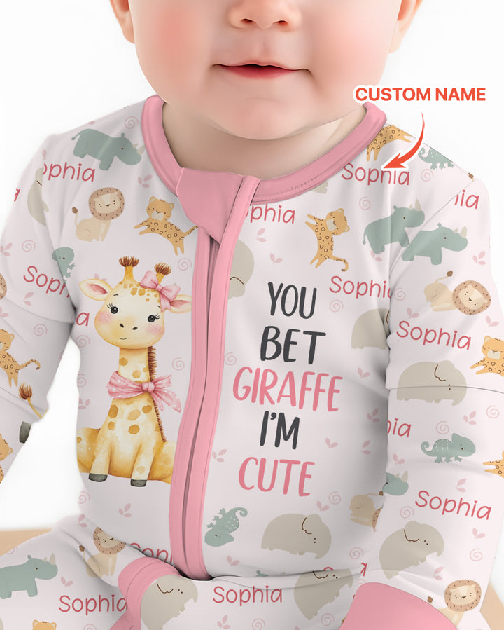 You Bet Giraffe I'm Cute Custom Name Bamboo Convertible Zippy