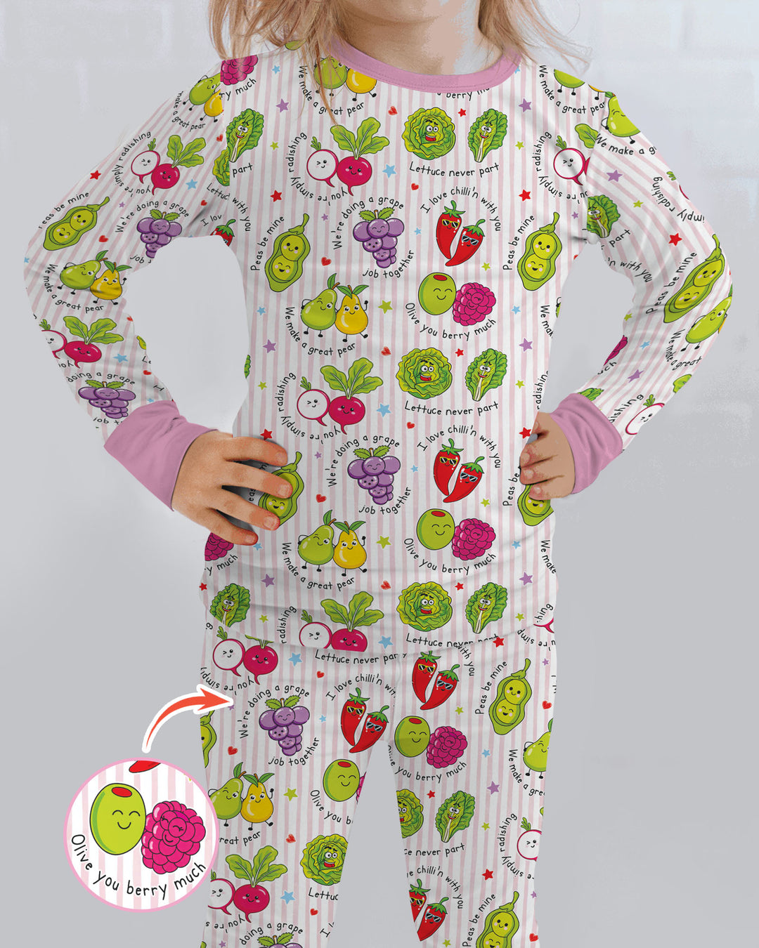 Fruits And Vegetables Love Puns Bamboo Two Piece Long Sleeve Pajama Set