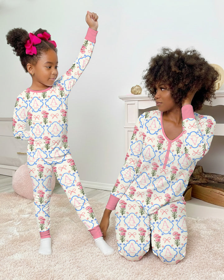 Personalized Birth Flower Mommy And Me Matching Bamboo Women Pajama Set