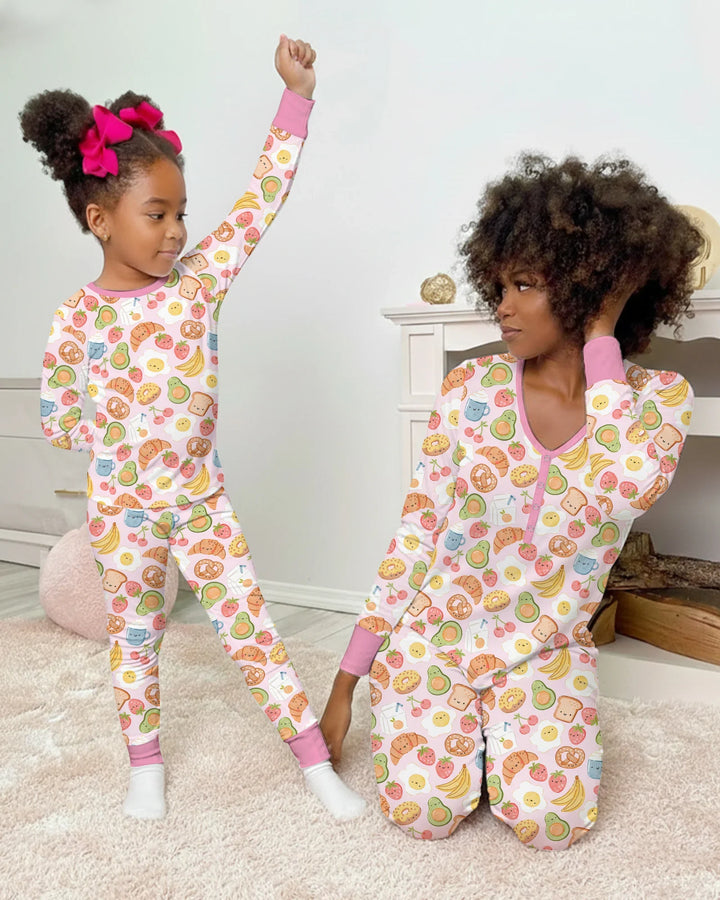 Breakfast Buddies Family Matching Bamboo Two Piece Long Sleeve Pajama Set
