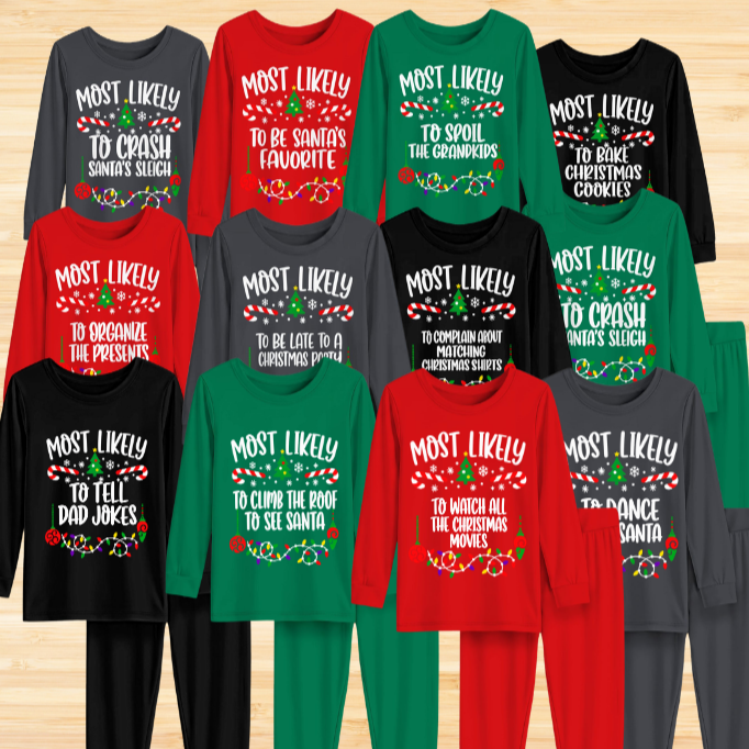 Custom Quotes Most Likely Christmas Bamboo Two Piece Long Sleeve Pajama Set