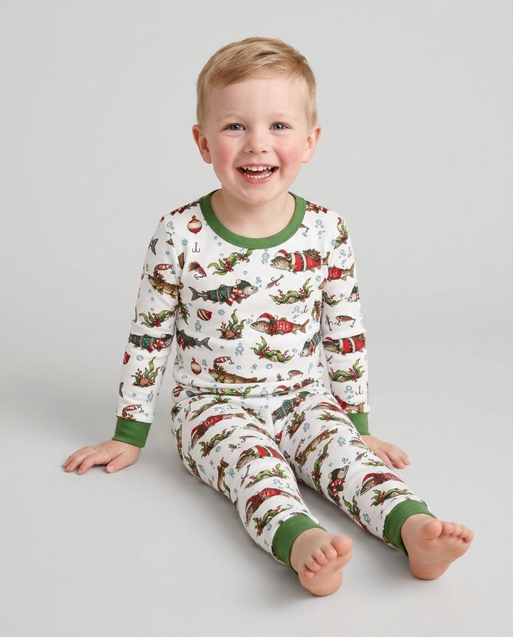 Christmas Trout Fishing Bamboo Two Piece Long Sleeve Pajama Set