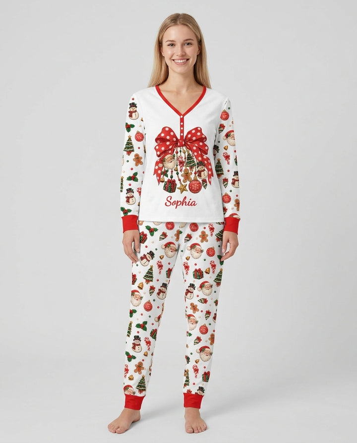 Custom Name Christmas The Bow Bamboo Women Pajama Set