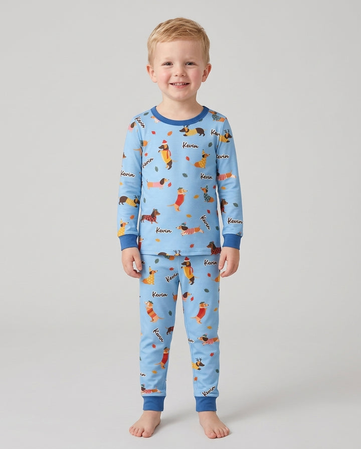Autumn Dachshund Kids Bamboo Two Piece Long Sleeve Pajama Set