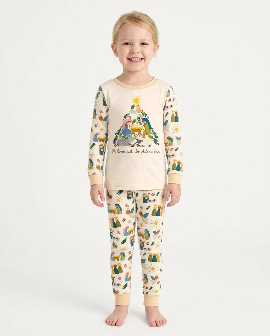Oh Come, Let Us Adore Him Family Matching Bamboo Two Piece Long Sleeve Pajama Set