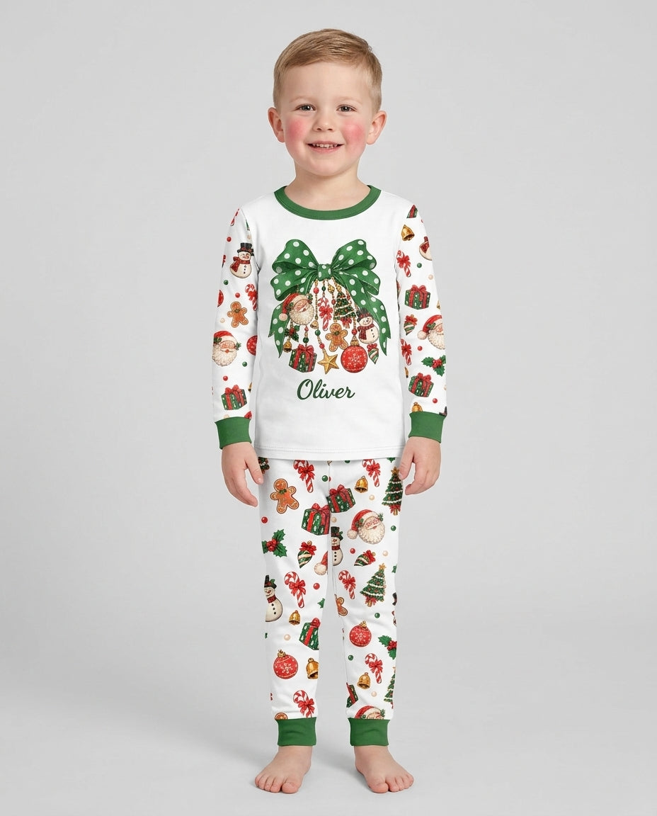 Custom Name Christmas The Bow Bamboo Two Piece Long Sleeve Pajama Set