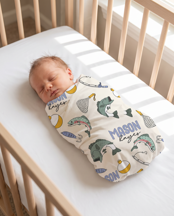 Personalized Catch of the Day Bamboo Swaddle Blanket