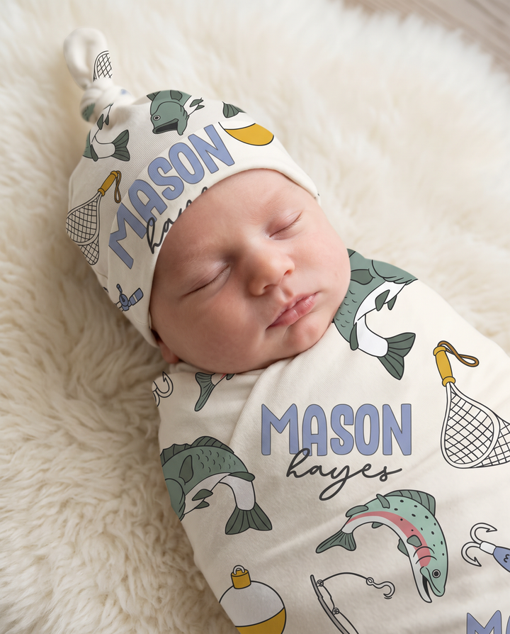 Personalized Catch of the Day Bamboo Swaddle Blanket