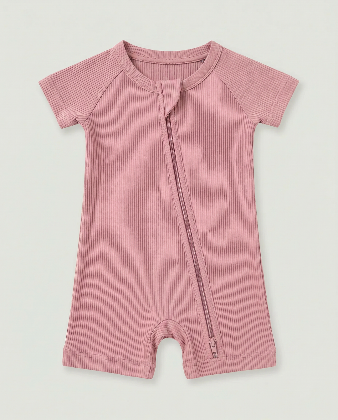 Blush Petal Ribbed Bamboo Shorty Zippy