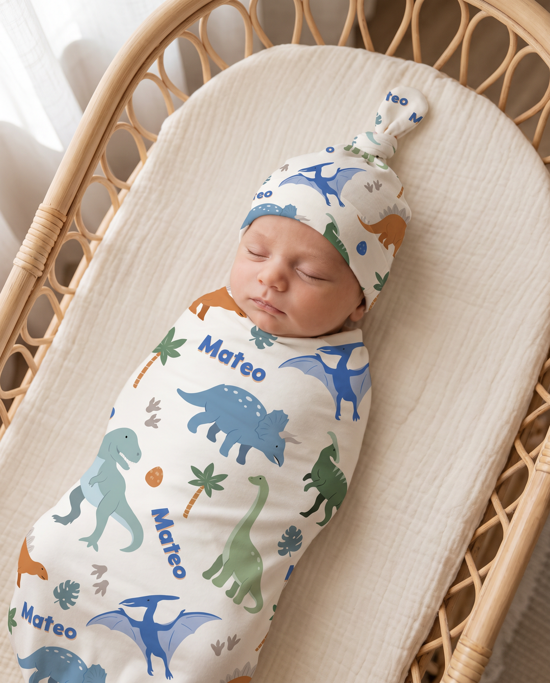 Personalized Little Fossil Neutral Bamboo Swaddle Blanket