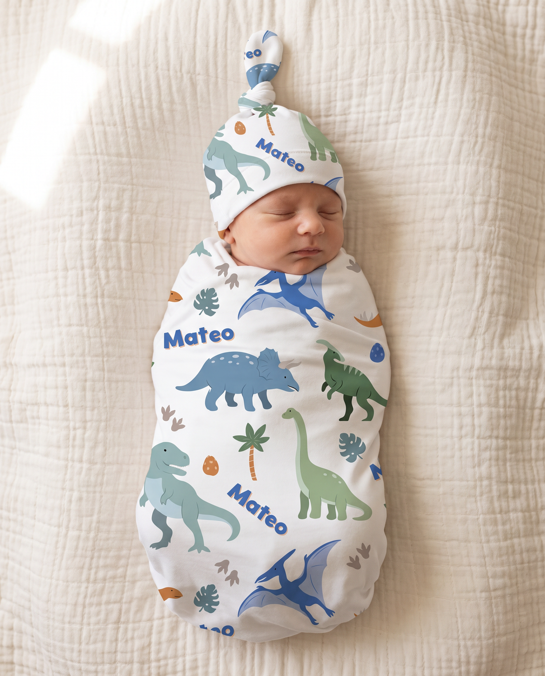 Personalized Little Fossil Neutral Bamboo Swaddle Blanket