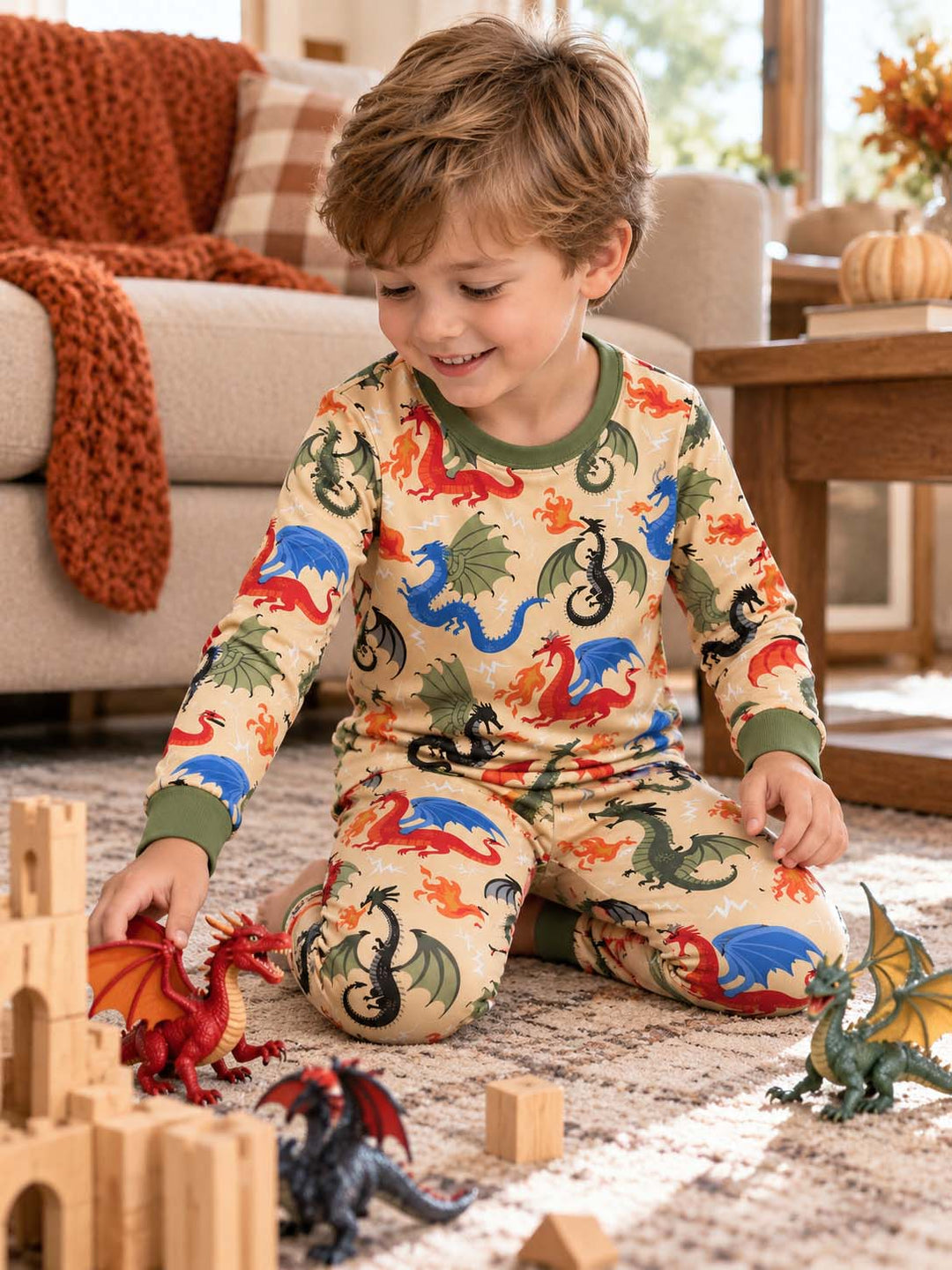 Medieval Fire Dragons Bamboo Two Piece Long Sleeve Pajama Set