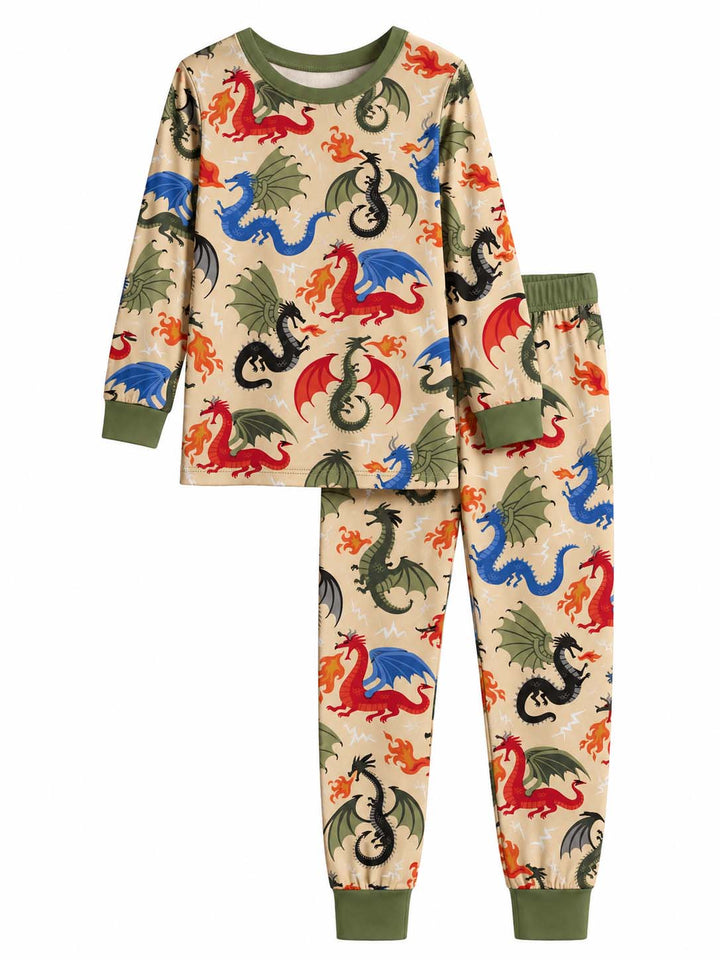 Medieval Fire Dragons Bamboo Two Piece Long Sleeve Pajama Set