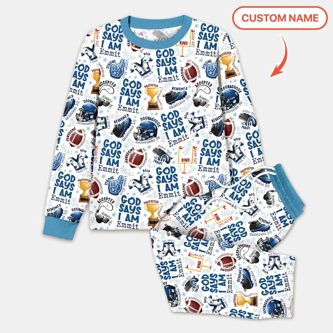 God Says I Am Touch Down Time Custom Name Bamboo Men's Pajama Set