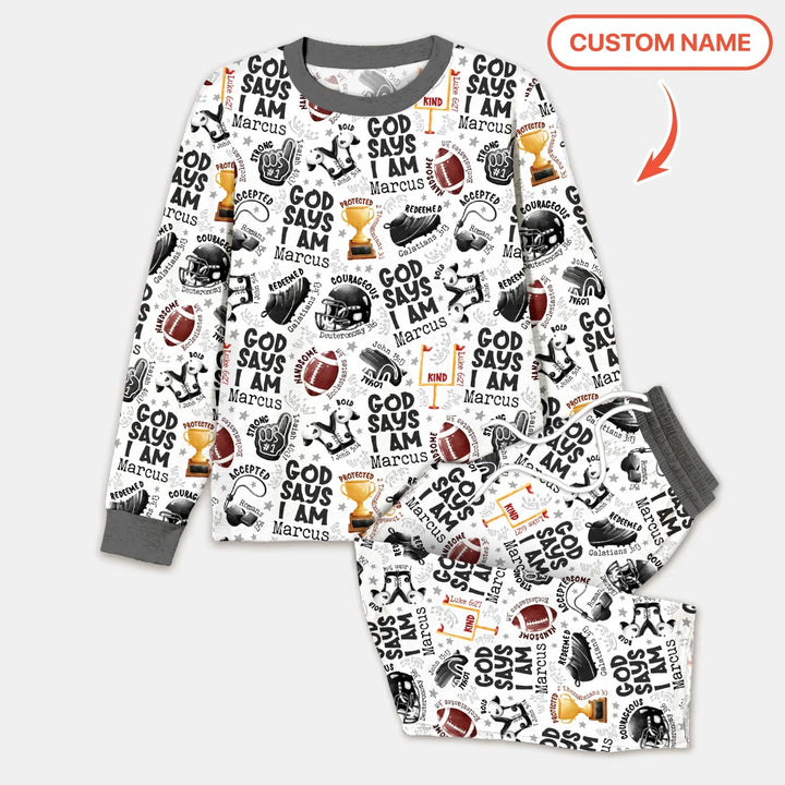 God Says I Am Touch Down Time Custom Name Bamboo Men's Pajama Set