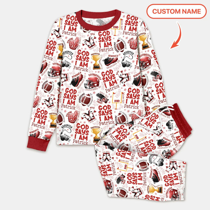 God Says I Am Touch Down Time Custom Name Bamboo Men's Pajama Set