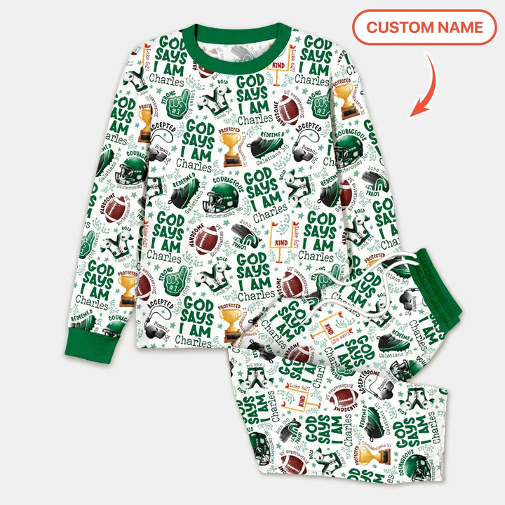 God Says I Am Touch Down Time Custom Name Bamboo Men's Pajama Set