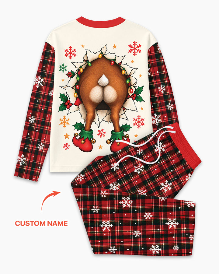 Cute Reindeer in Santa Hat Bamboo Men's Pajama Set