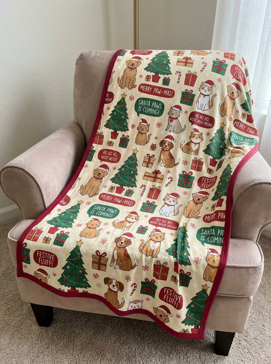 Merry Paws Christmas Bamboo Blanket