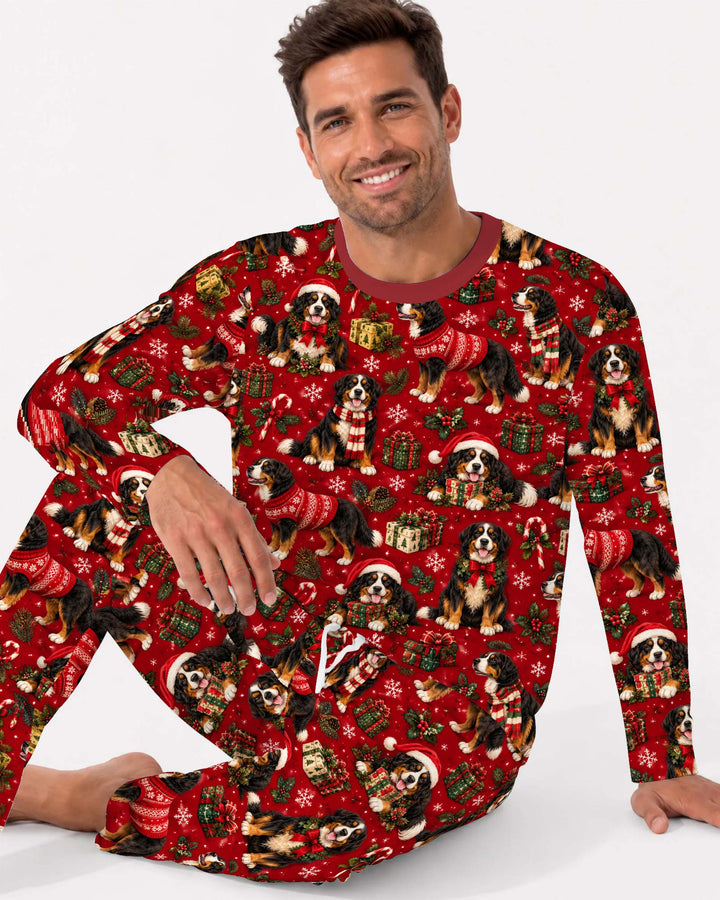 Merry Red Bernese Christmas Bamboo Men's Pajama Set