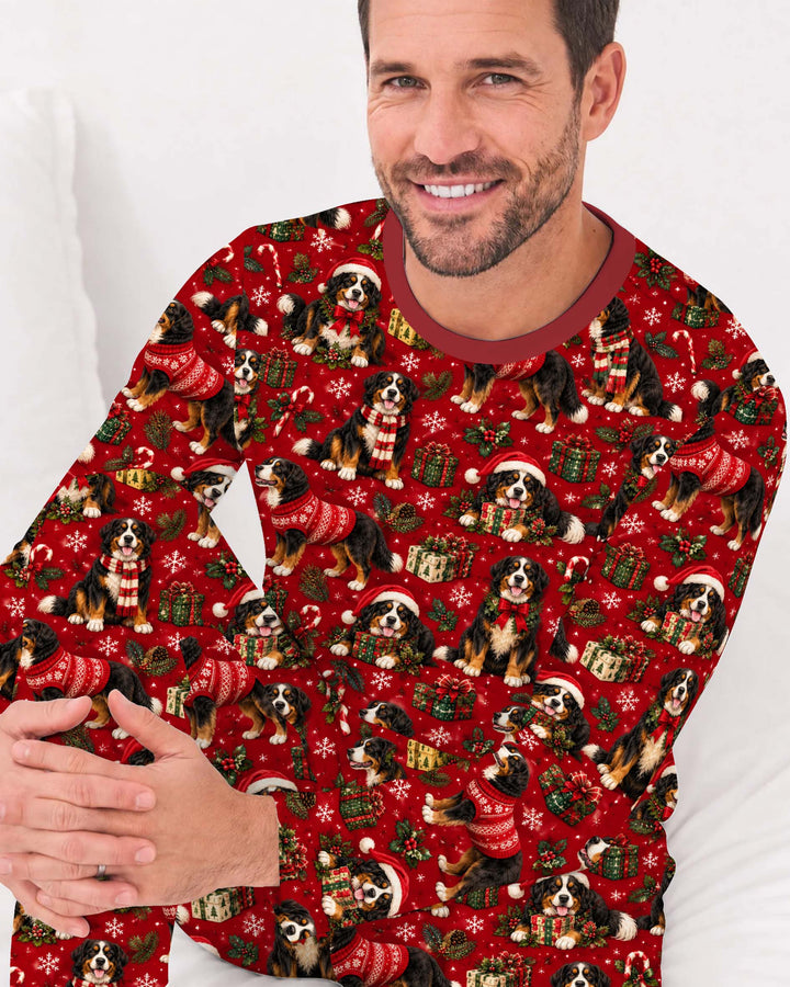 Merry Red Bernese Christmas Bamboo Men's Pajama Set