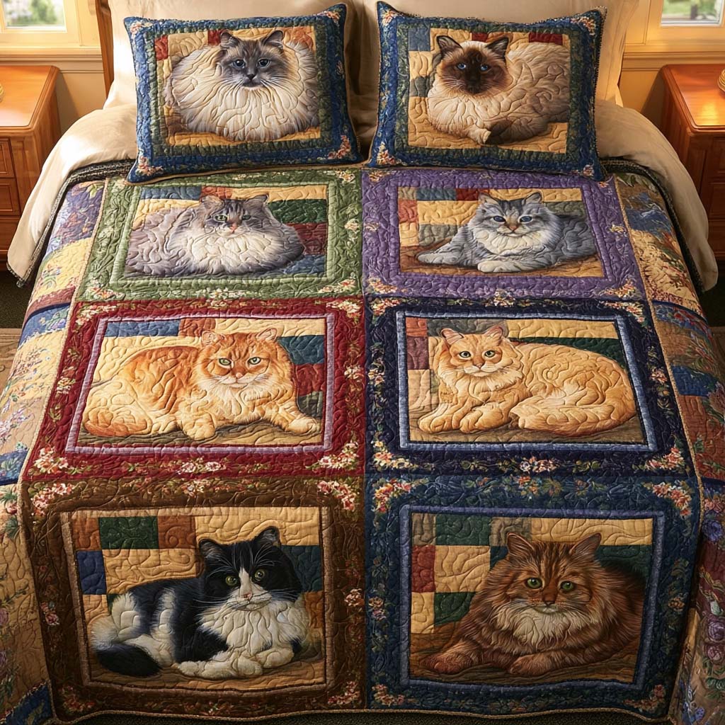 Midnight Cat Mystery Bamboo Quilt Bedding Set
