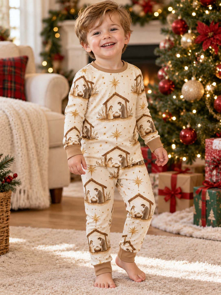 Minimal Nativity Star Bamboo Two Piece Long Sleeve Pajama Set