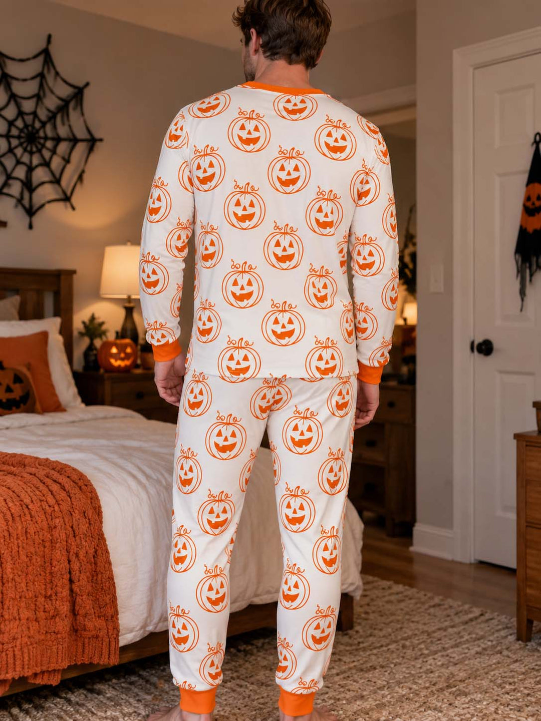 Minimal Pumpkin Faces Bamboo Men's Pajama Set