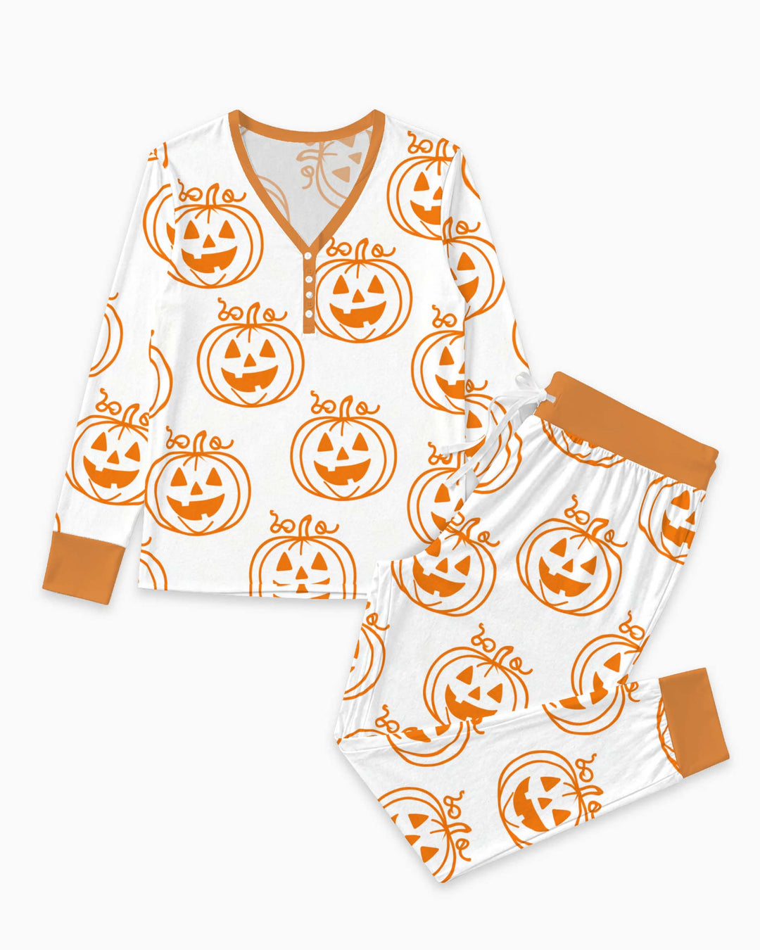 Minimal Pumpkin Faces Bamboo Women Pajama Set