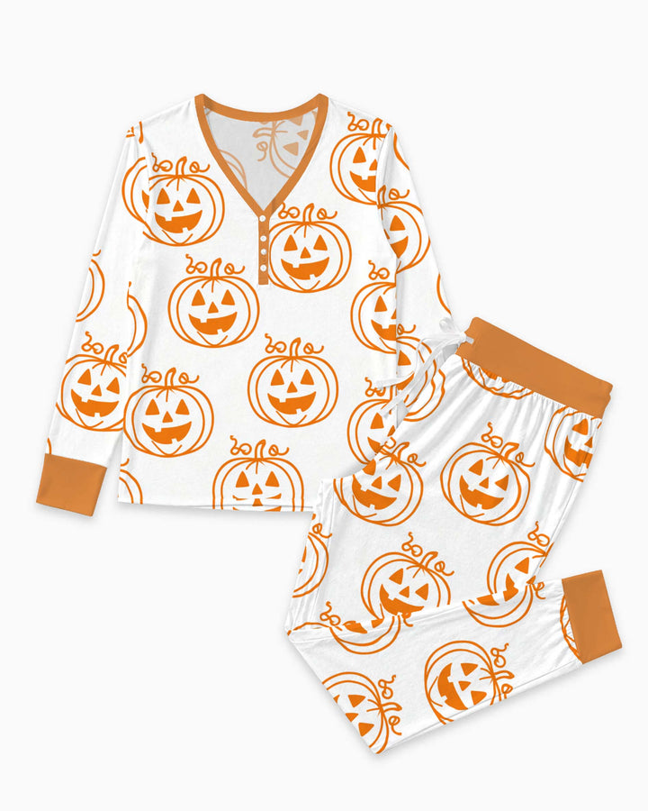 Minimal Pumpkin Faces Bamboo Women Pajama Set