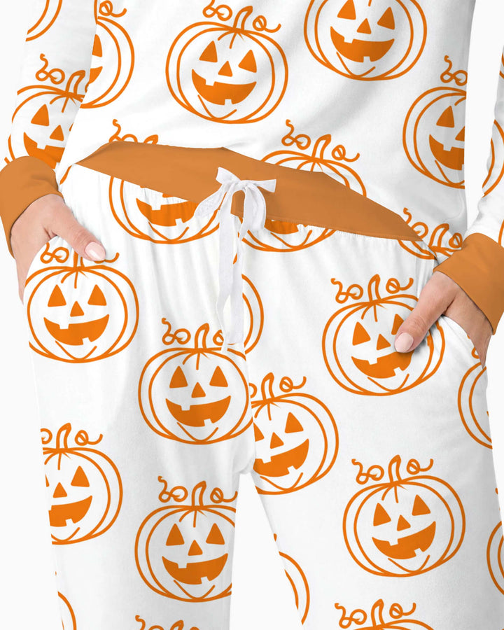 Minimal Pumpkin Faces Bamboo Women Pajama Set