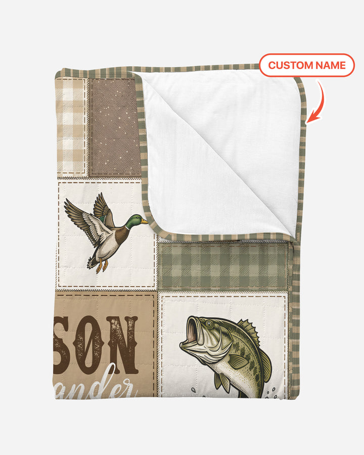 Custom Name Little Sportsman Bamboo Quilt Blanket