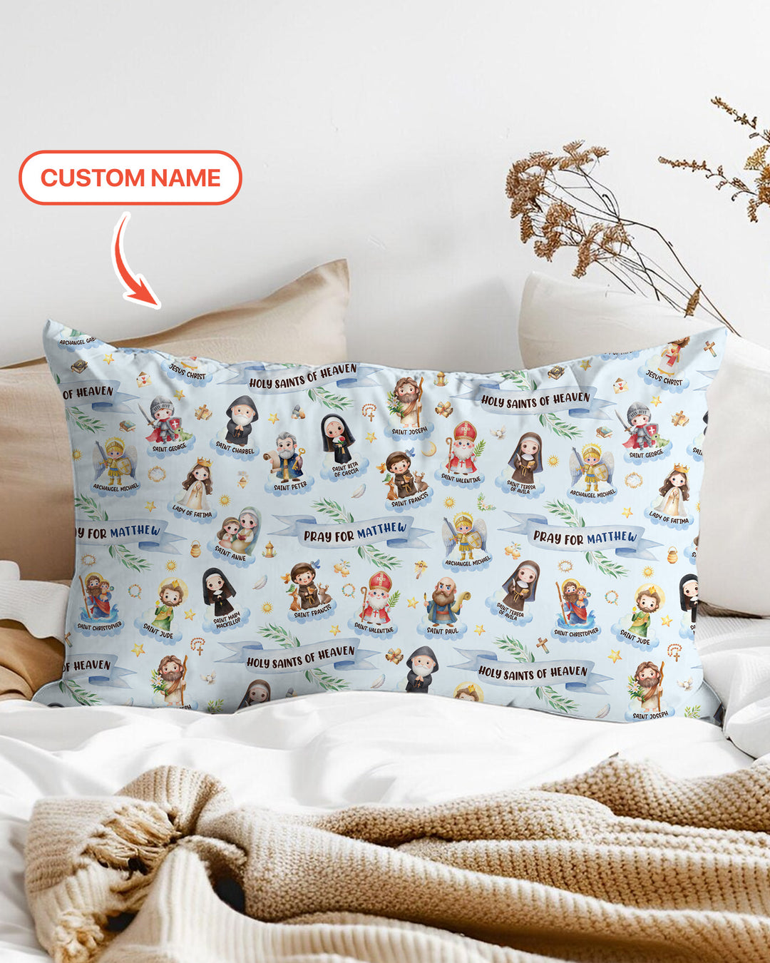 Holy Saints of Heaven Custom Name Bamboo Pillow Case