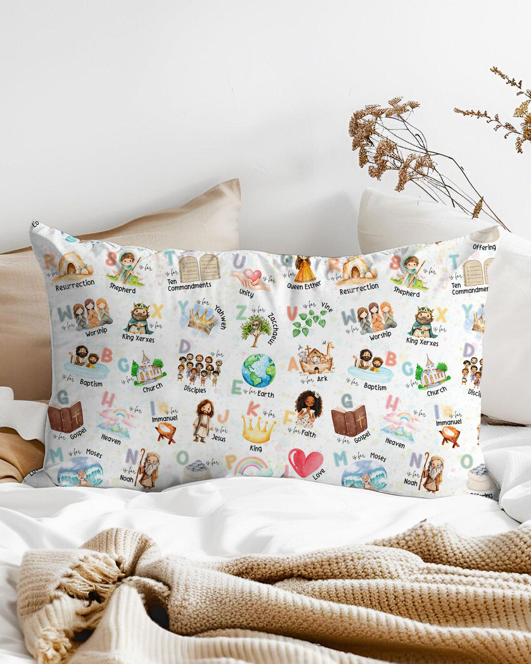 Bible ABC Alphabet Bamboo Pillow Case