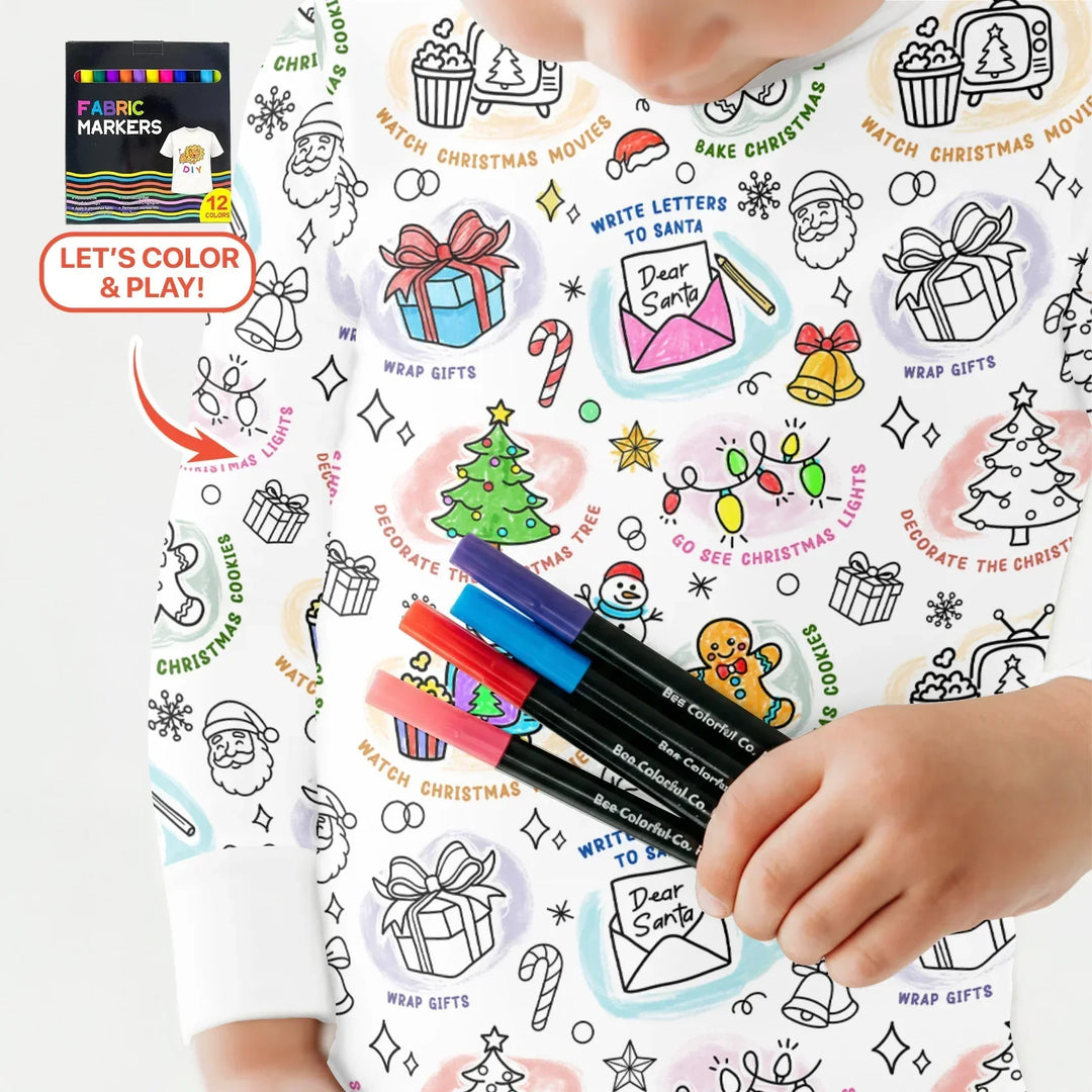 Christmas Activities Colorable Two Piece Long Sleeve Pajama Set , Christmas Activities Colorable Two Piece Long Sleeve Pajama Set - 12-18M