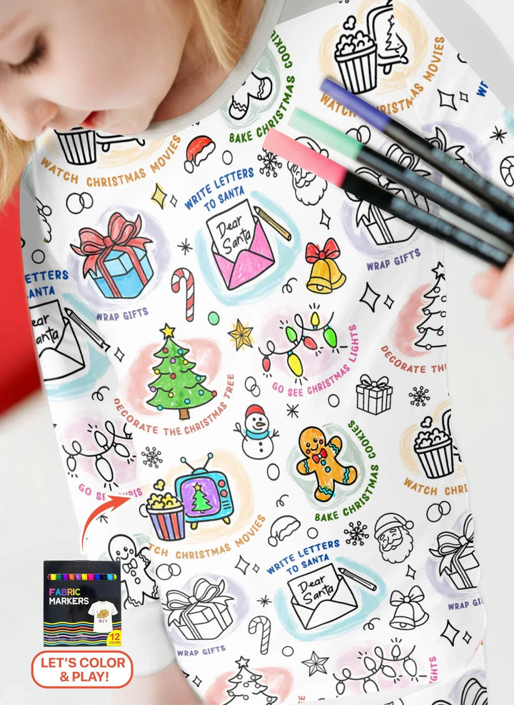 Christmas Activities Colorable Two Piece Long Sleeve Pajama Set , Christmas Activities Colorable Two Piece Long Sleeve Pajama Set - 12-18M