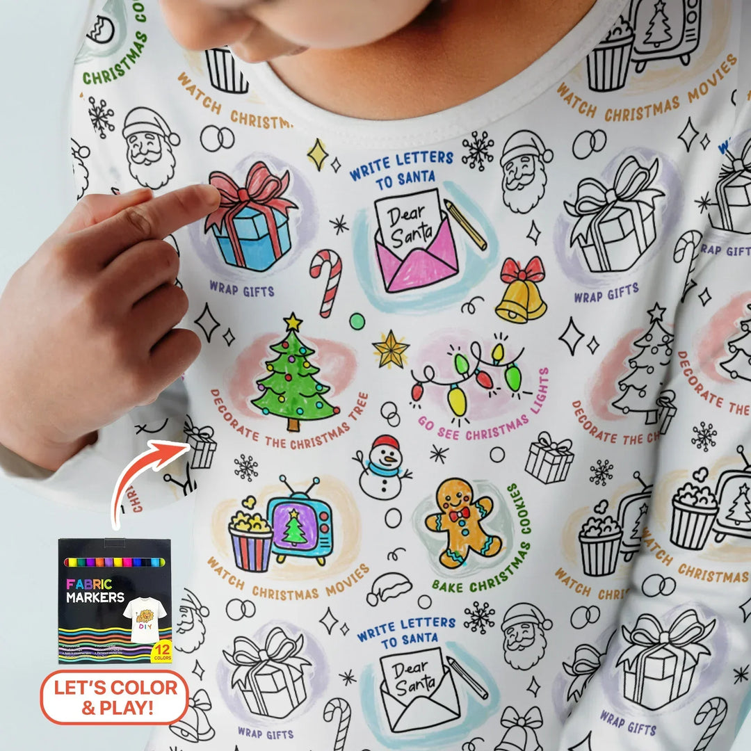 Christmas Activities Colorable Two Piece Long Sleeve Pajama Set , Christmas Activities Colorable Two Piece Long Sleeve Pajama Set - 12-18M