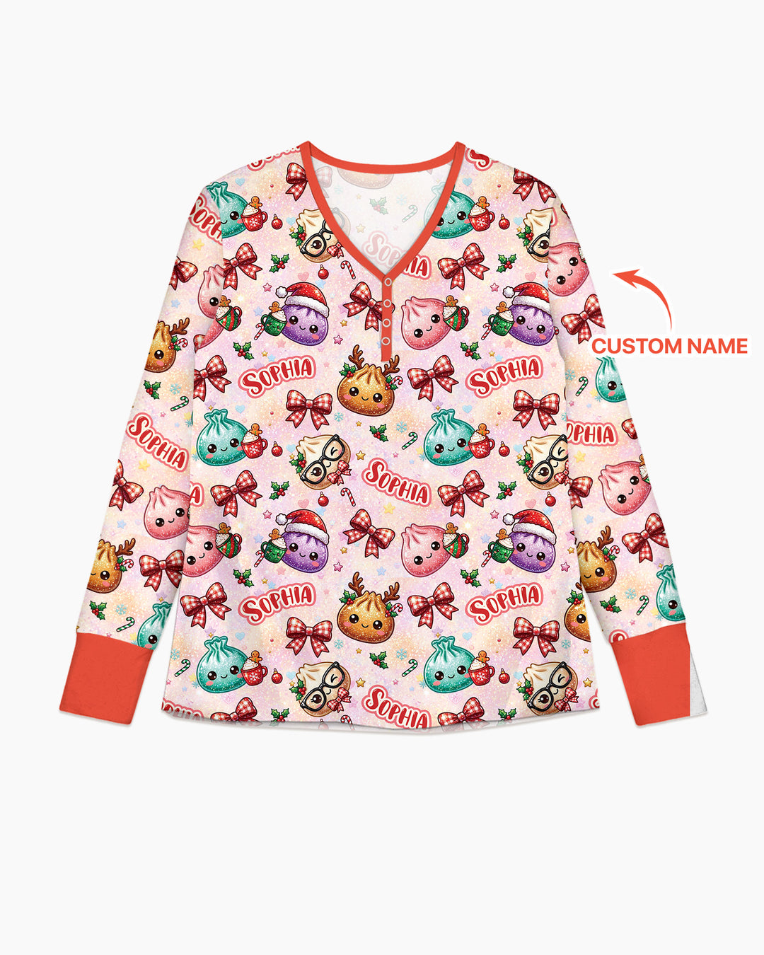 Custom Name Merry Christmas Dumpling Bamboo Women Pajama Set