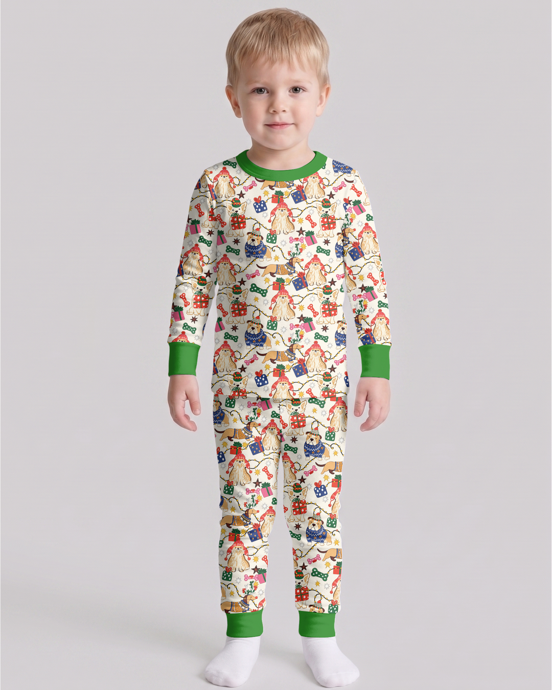 Jolly Christmas Pups Bamboo Two Piece Long Sleeve Pajama Set
