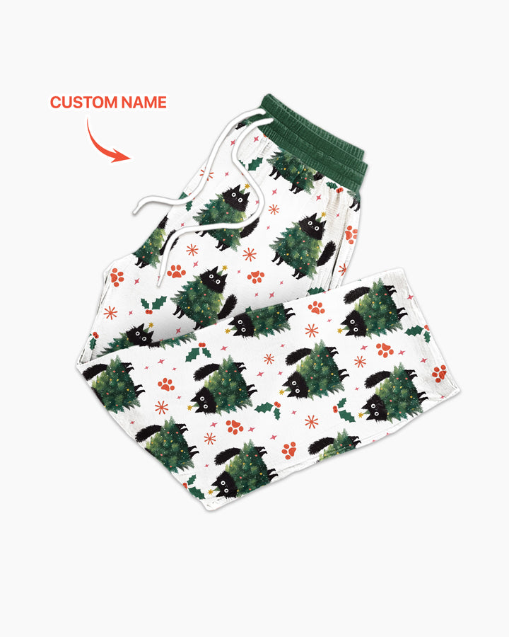 Custom Name Black Cat Christmas Bamboo Men's Pajama Set
