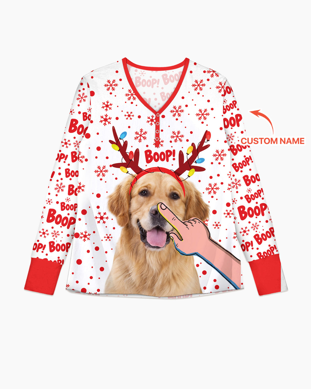 Custom Pet Photo Funny Christmas Boop Bamboo Women Pajama Set