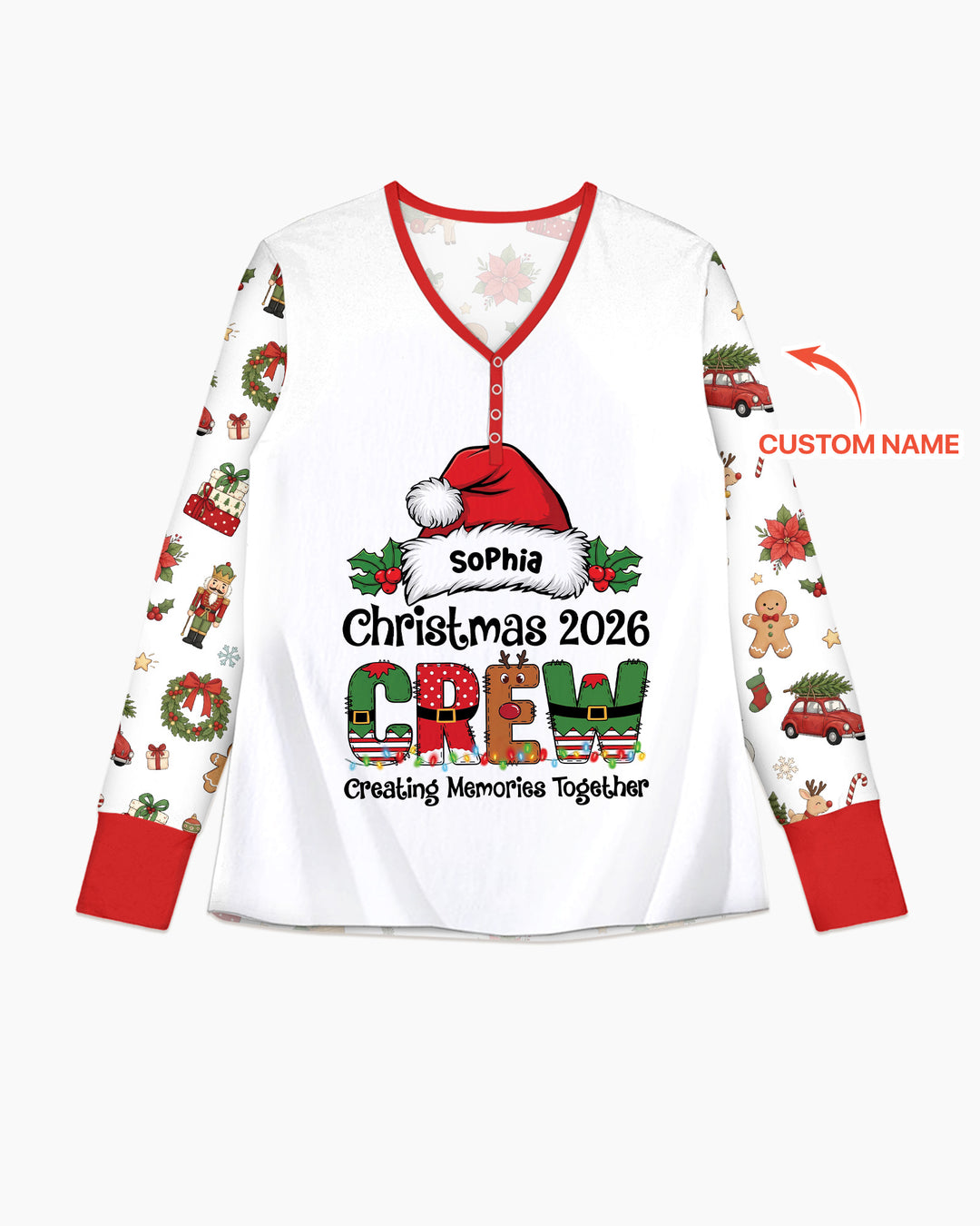 Custom Name Christmas 2026 Crew Bamboo Women Pajama Set